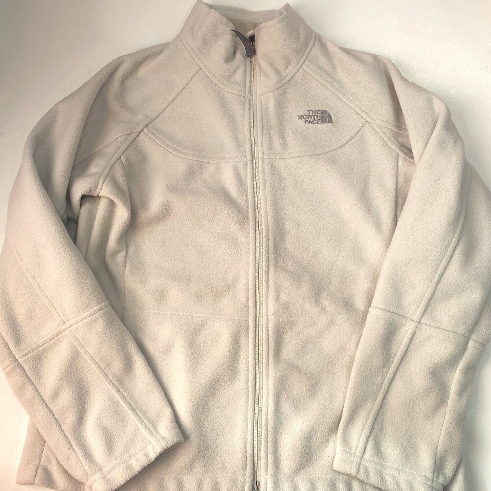 The North Face, Windwall fleece,  big girl's size large, light grey jacket EUC.